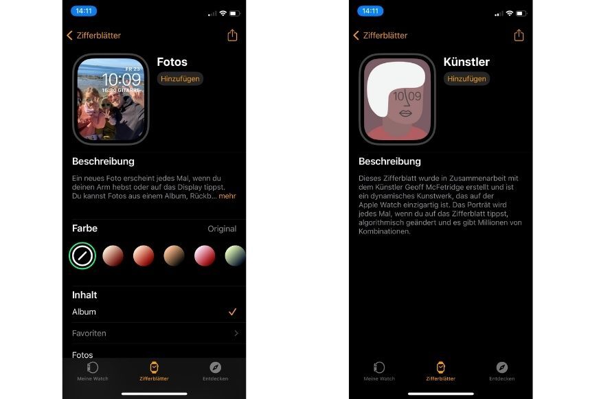 Вы можете увидеть, как выбрать различные циферблаты в приложении Watch App.